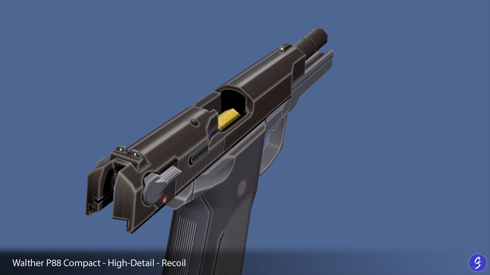 Low-Polygon Walther P88 Compact 9mm Pistol Low-poly 3D model_48