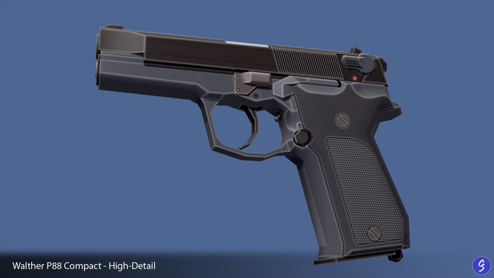 Low-Polygon Walther P88 Compact 9mm Pistol Low-poly 3D model_20