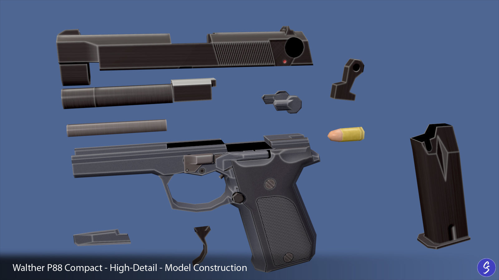 Low-Polygon Walther P88 Compact 9mm Pistol Low-poly 3D model_53