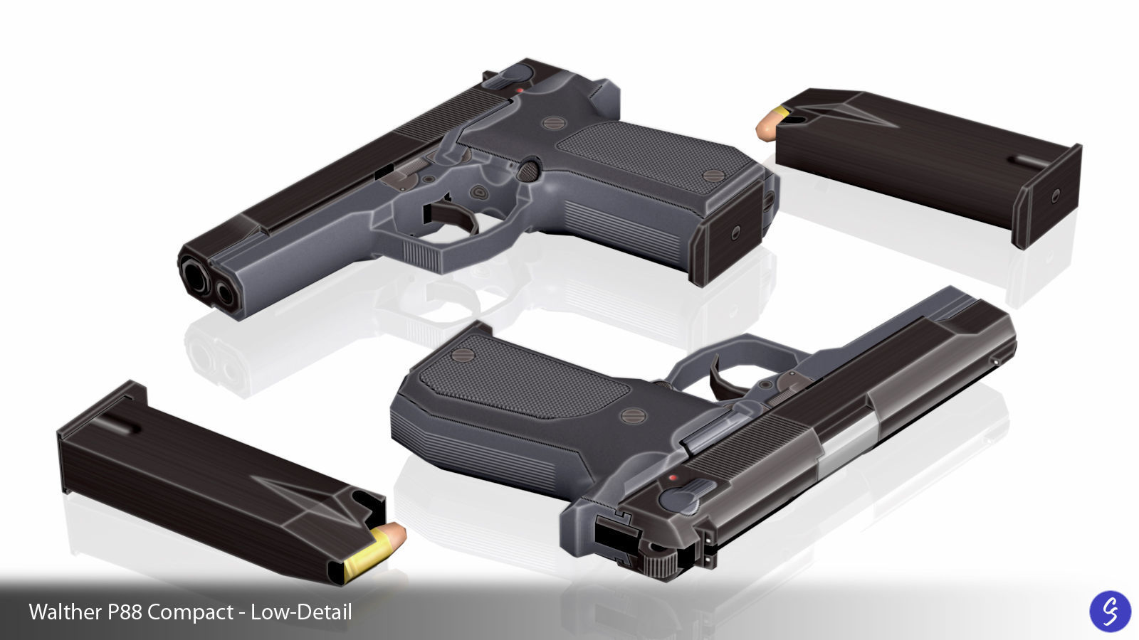 Low-Polygon Walther P88 Compact 9mm Pistol Low-poly 3D model_19