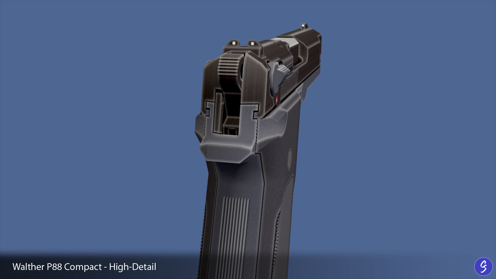 Low-Polygon Walther P88 Compact 9mm Pistol Low-poly 3D model_28