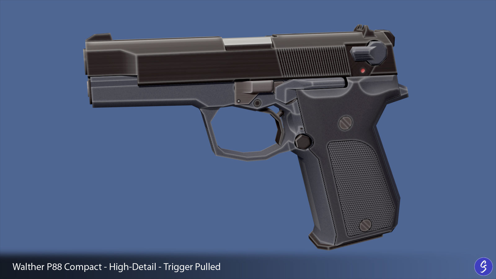 Low-Polygon Walther P88 Compact 9mm Pistol Low-poly 3D model_3