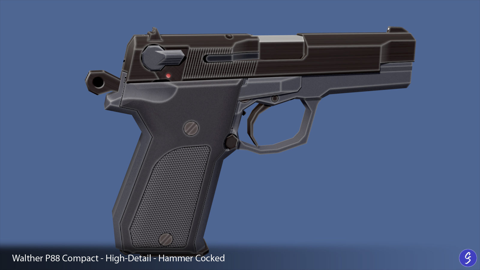 Low-Polygon Walther P88 Compact 9mm Pistol Low-poly 3D model_11