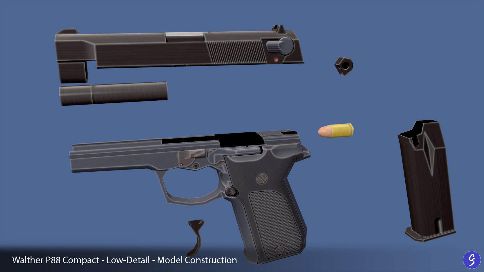 Low-Polygon Walther P88 Compact 9mm Pistol Low-poly 3D model_54