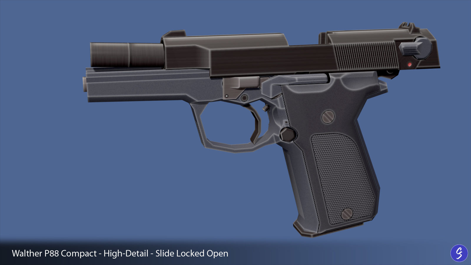 Low-Polygon Walther P88 Compact 9mm Pistol Low-poly 3D model_5