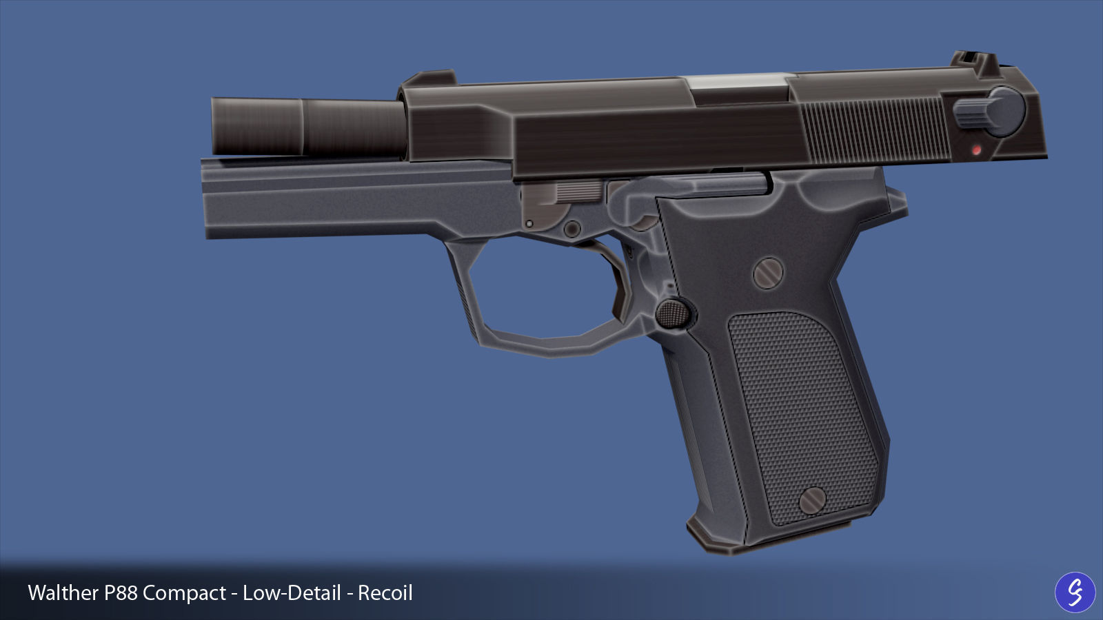 Low-Polygon Walther P88 Compact 9mm Pistol Low-poly 3D model_8