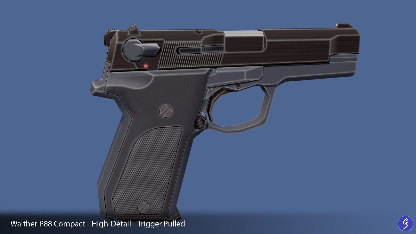 Low-Polygon Walther P88 Compact 9mm Pistol Low-poly 3D model_12