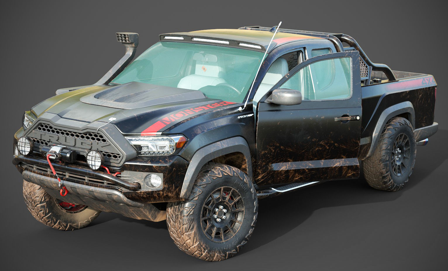 Generic Pickup Truck Lowpoly with PBR Textures Low-poly 3D model_4