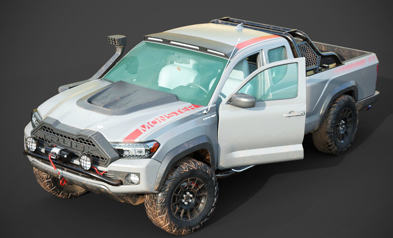 Generic Pickup Truck Lowpoly with PBR Textures Low-poly 3D model_7