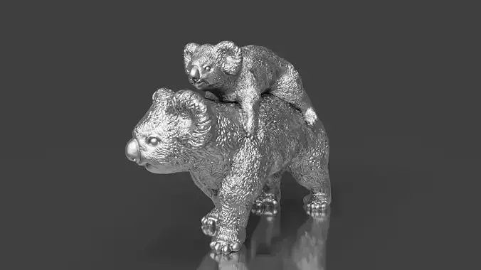 Silver Koala Mother And Baby Sculpture STL