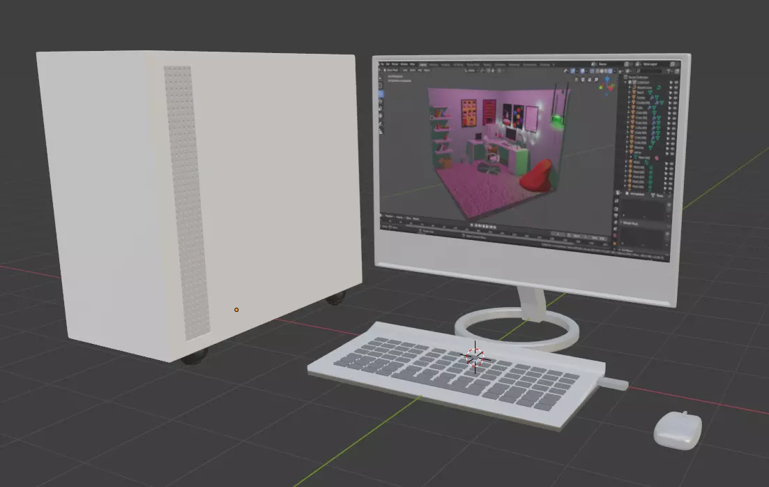 Desktop Computer Pack Low-poly 3D model_0