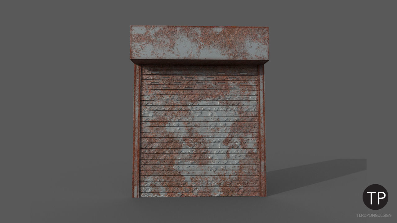 Metal industrial door Low-poly 3D model_4