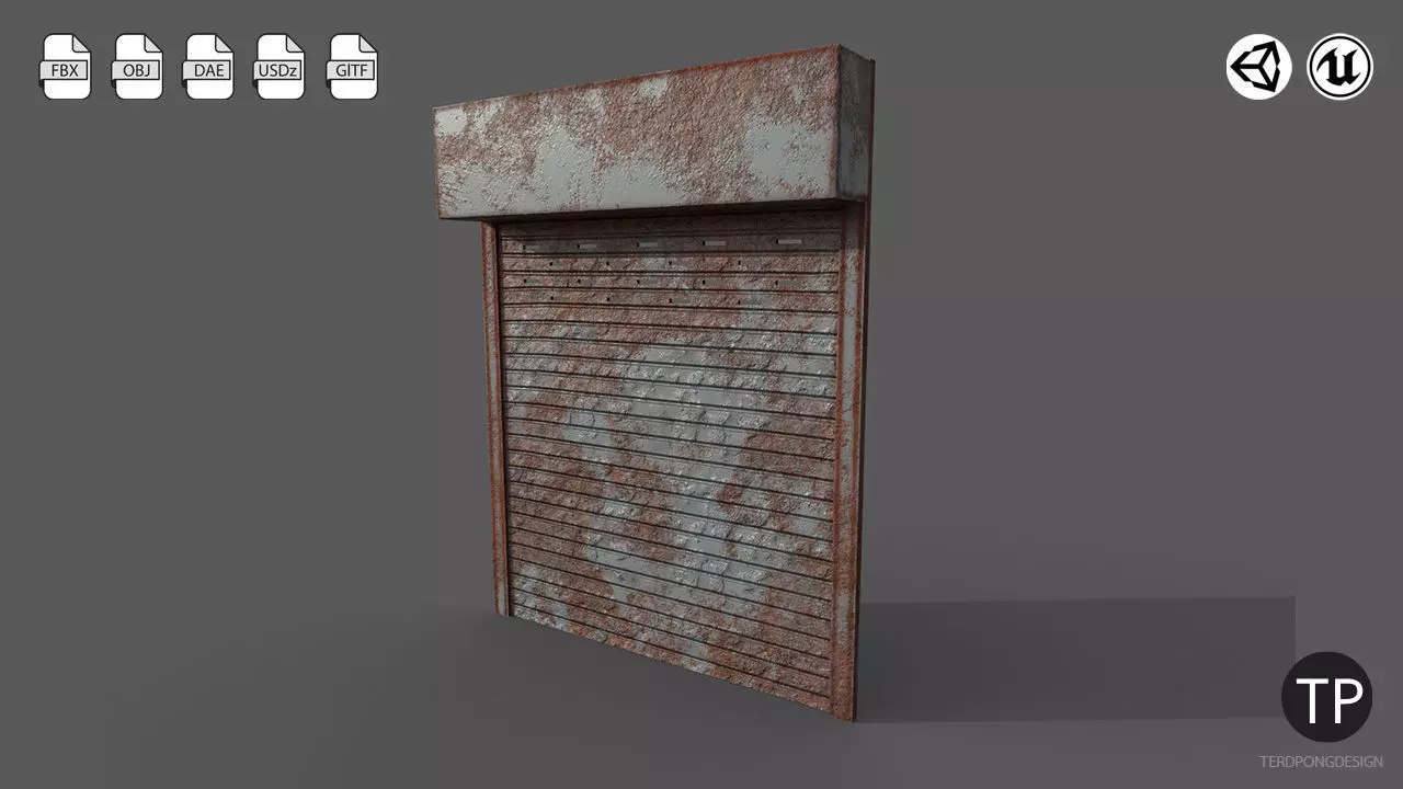 Metal industrial door Low-poly 3D model_0