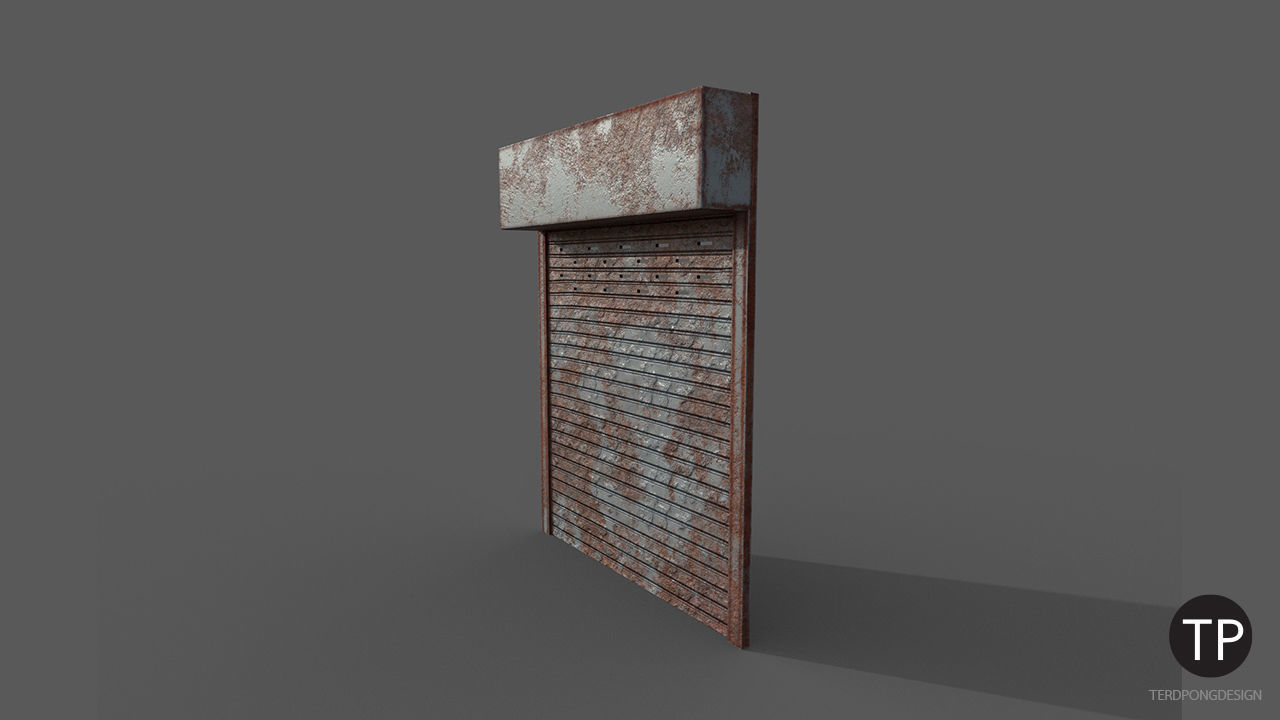 Metal industrial door Low-poly 3D model_2