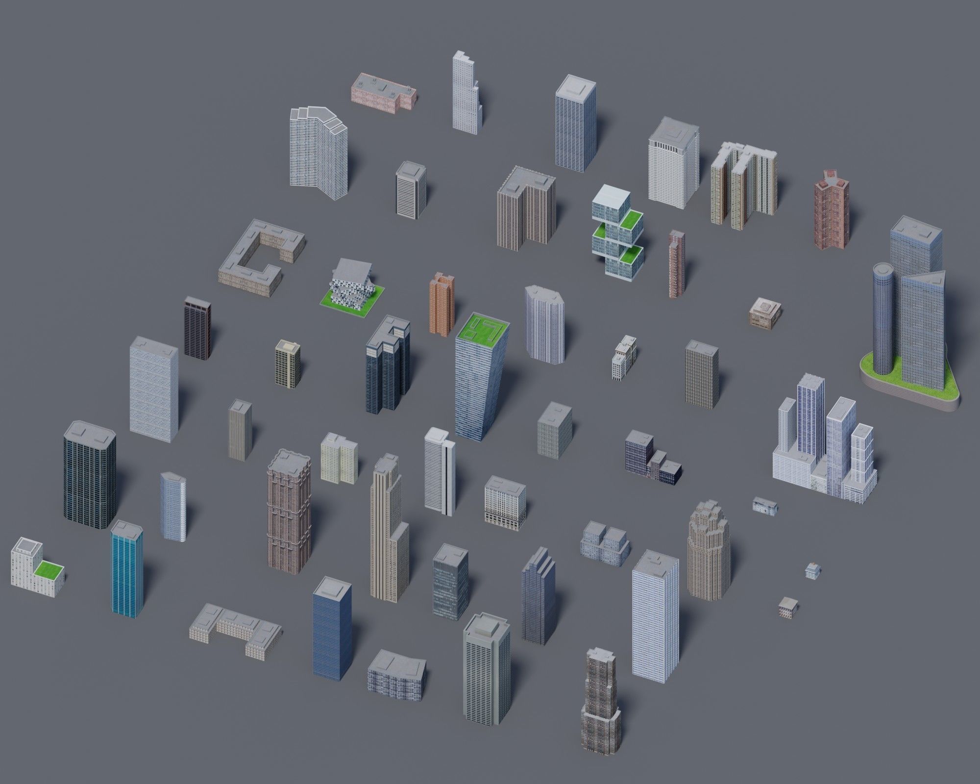 City Downtown Skyscraper Low-poly 3D model_8
