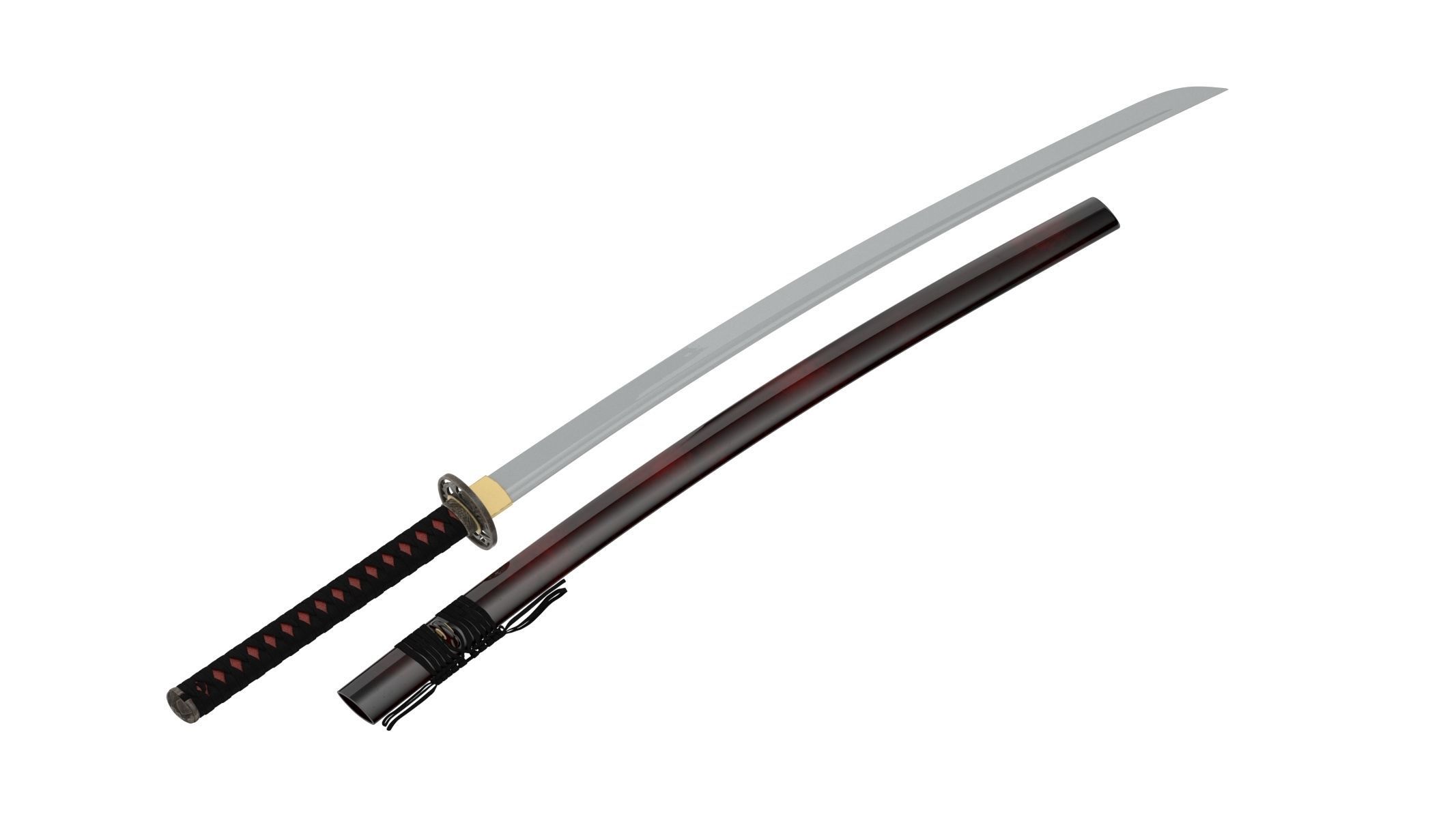 Katana samurai sword Low-poly 3D model_1