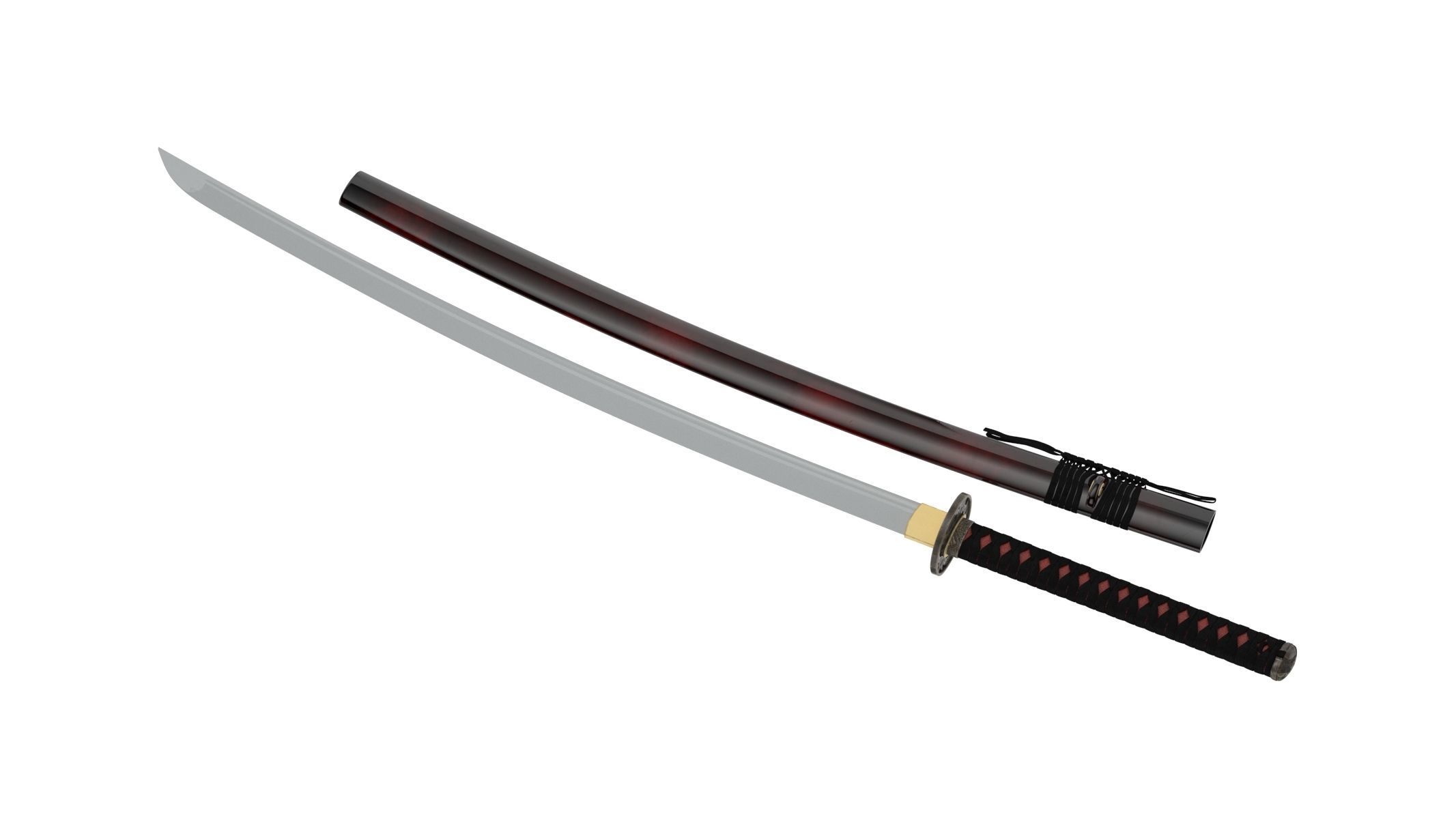 Katana samurai sword Low-poly 3D model_2