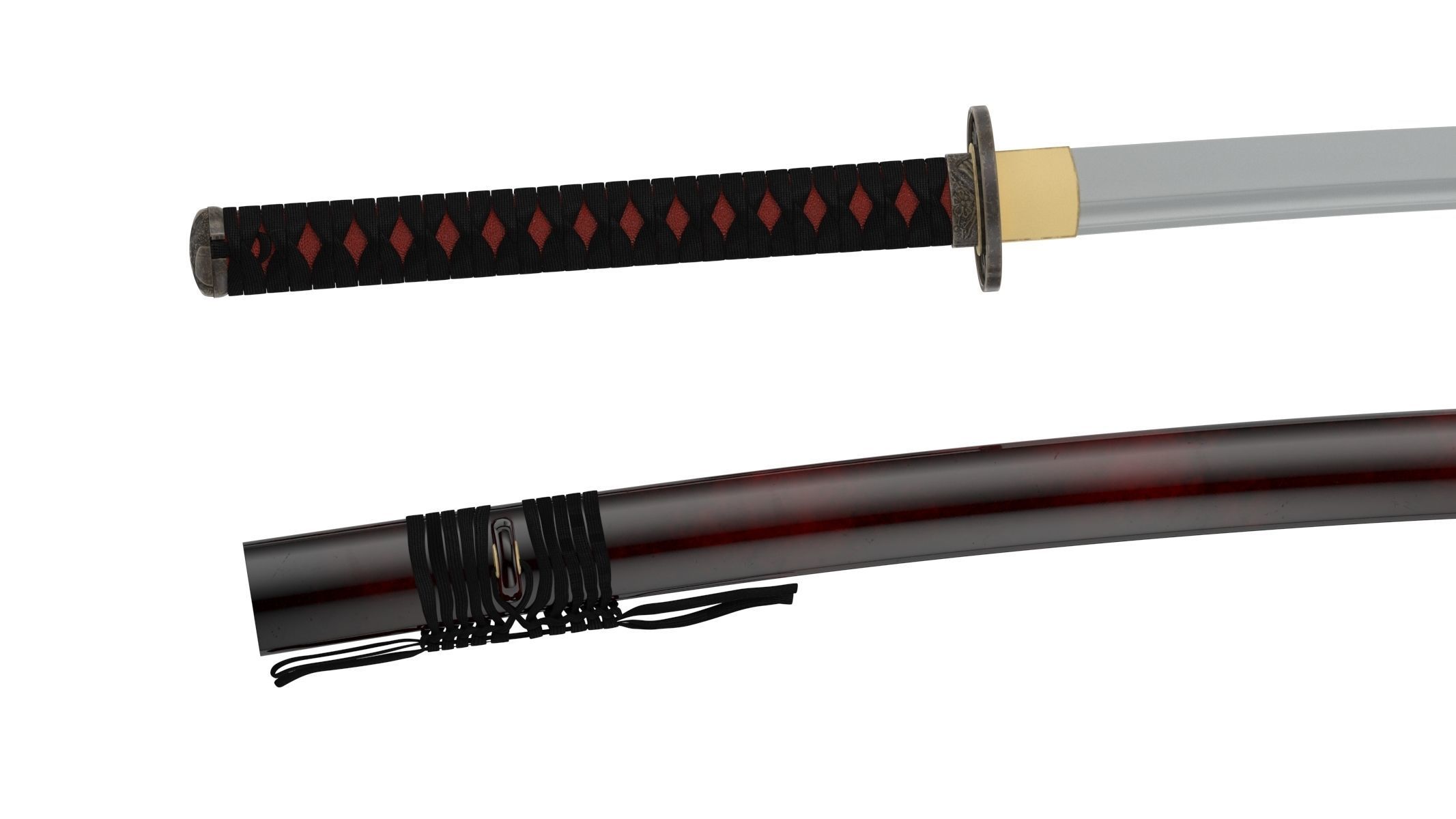 Katana samurai sword Low-poly 3D model_7