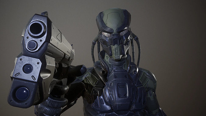 Cyber-Soldier hand holding gun Low-poly 3D model