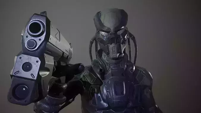 Cyber-Soldier hand holding gun