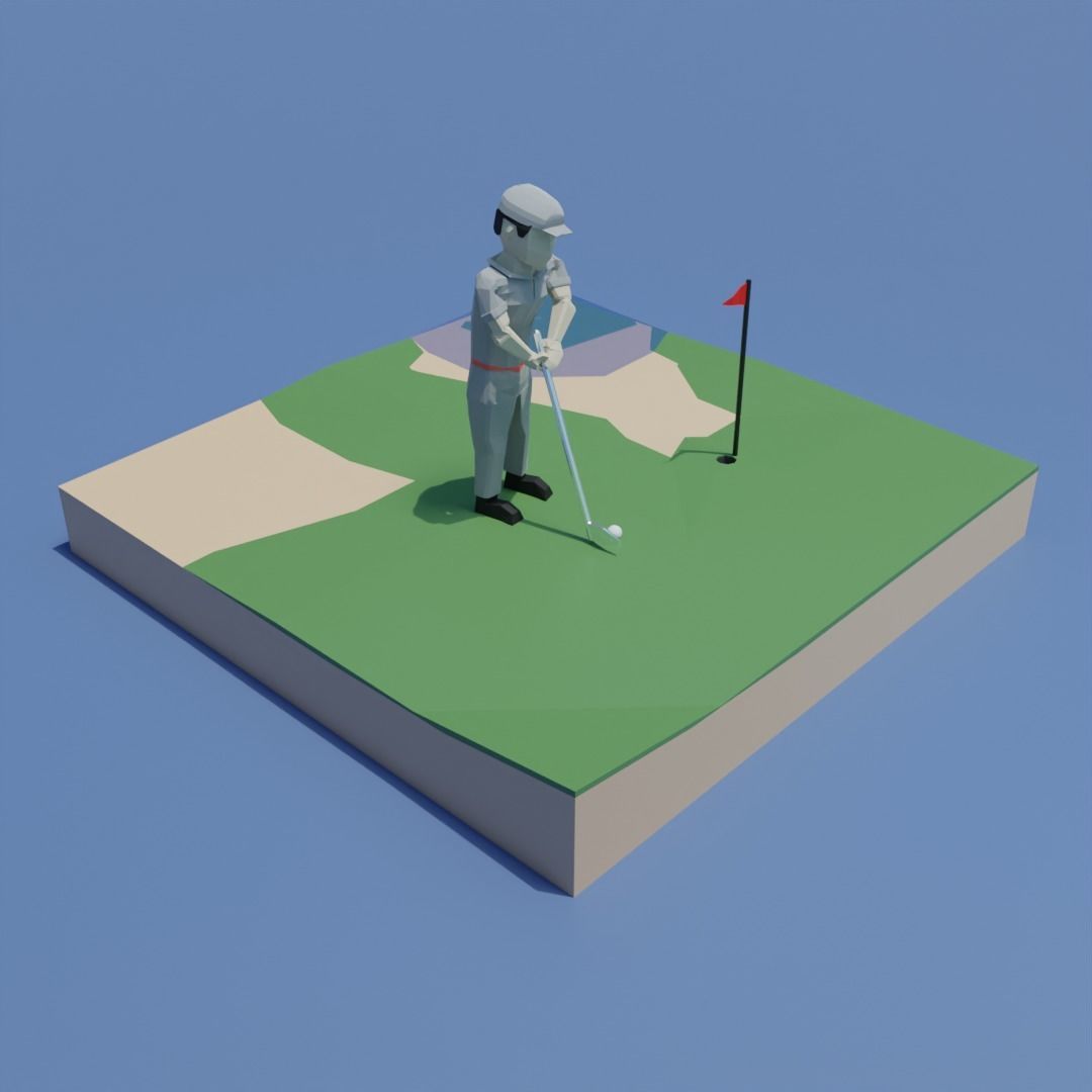 Golf Playing Low-poly 3D model_1