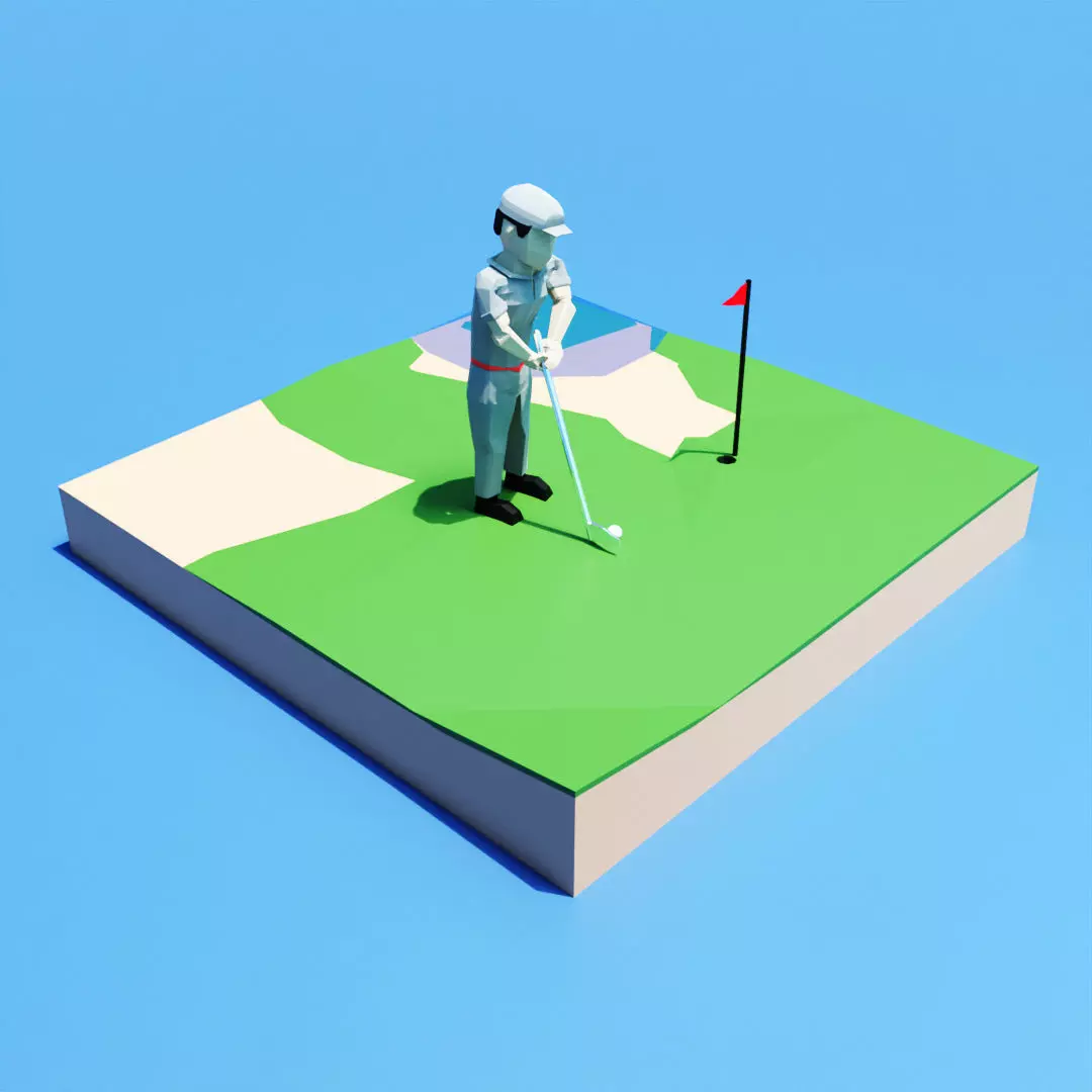 Golf Playing Low-poly 3D model_0
