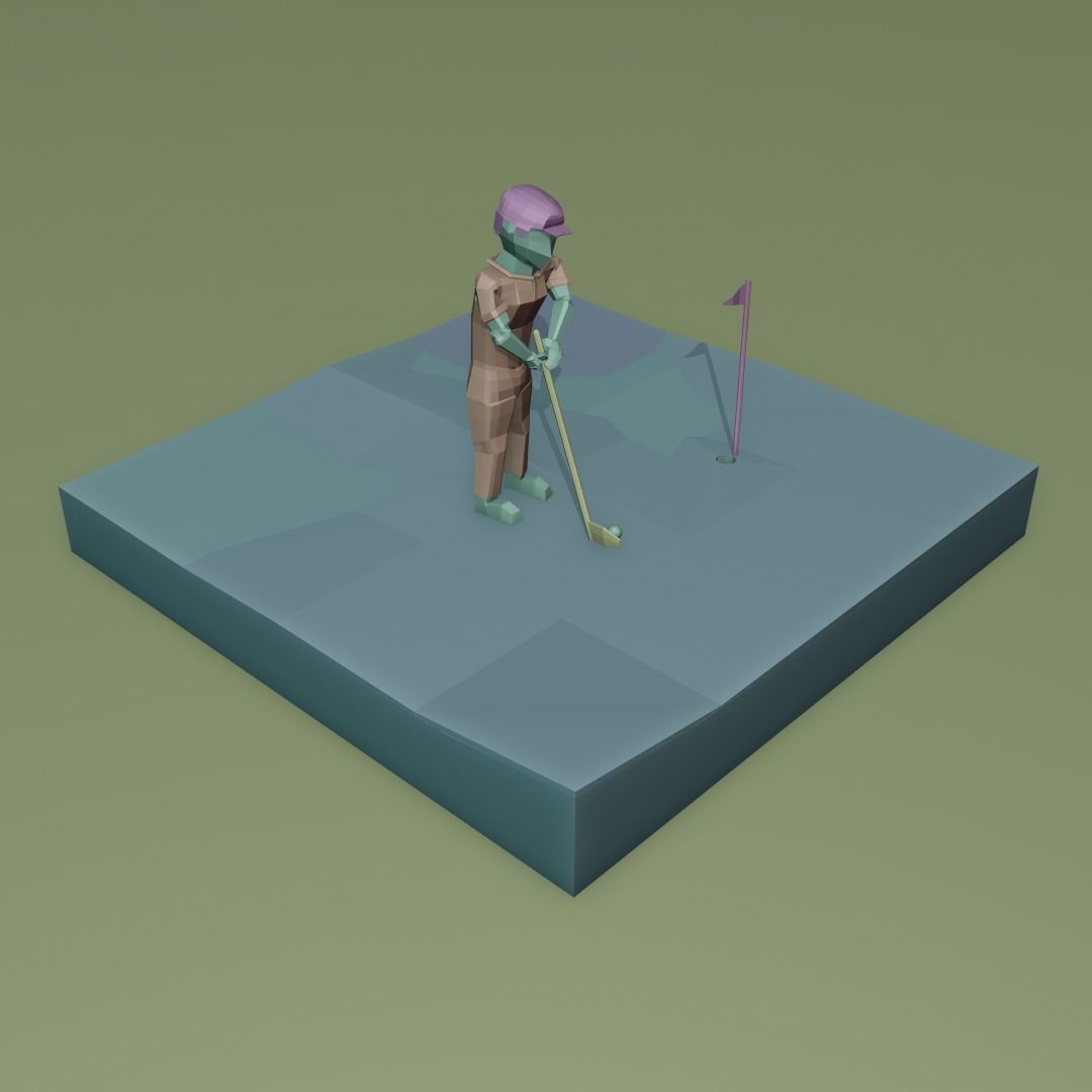 Golf Playing Low-poly 3D model_2