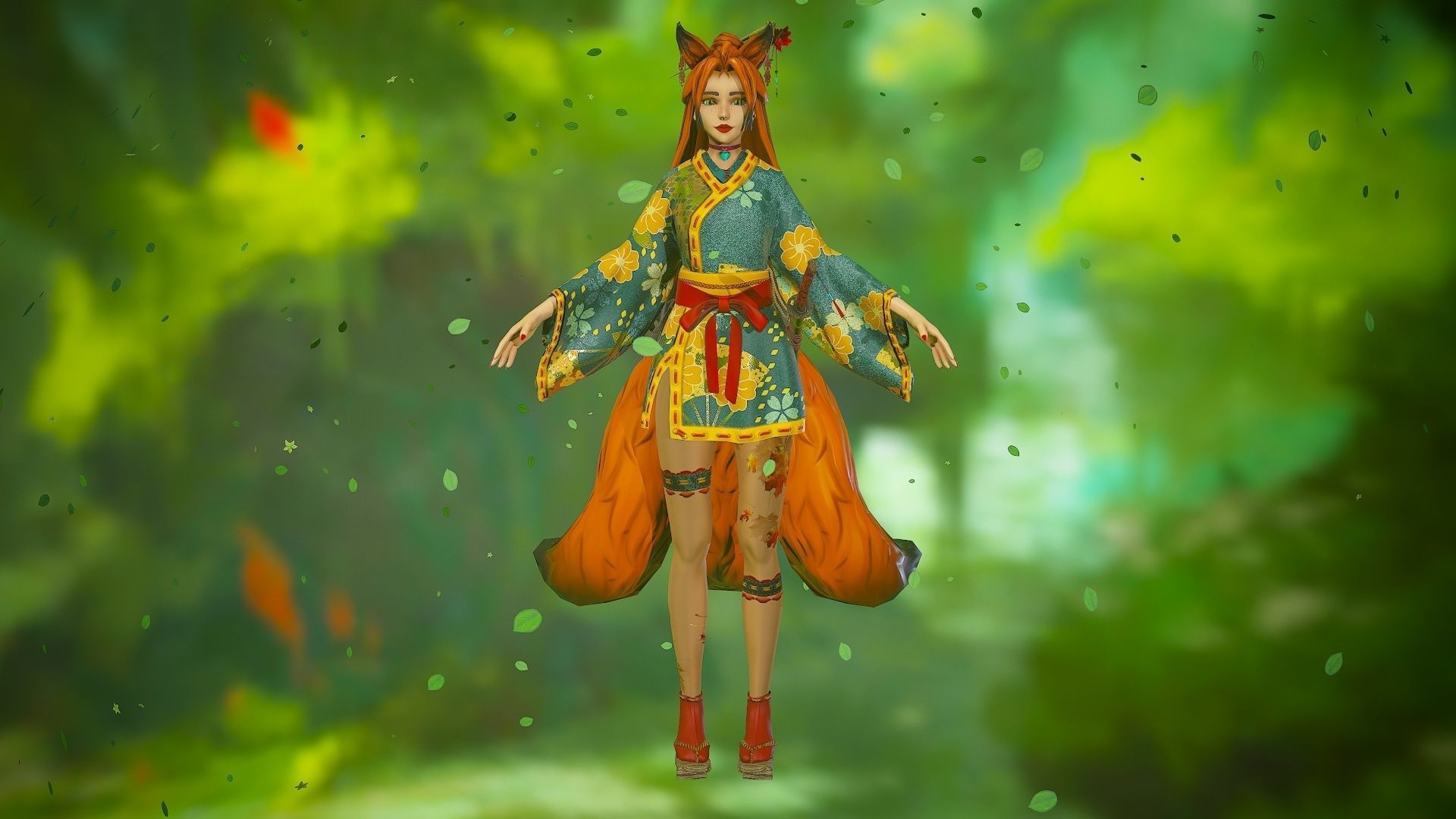 Forest Kitsune - Game Ready Character Low-poly 3D model_12