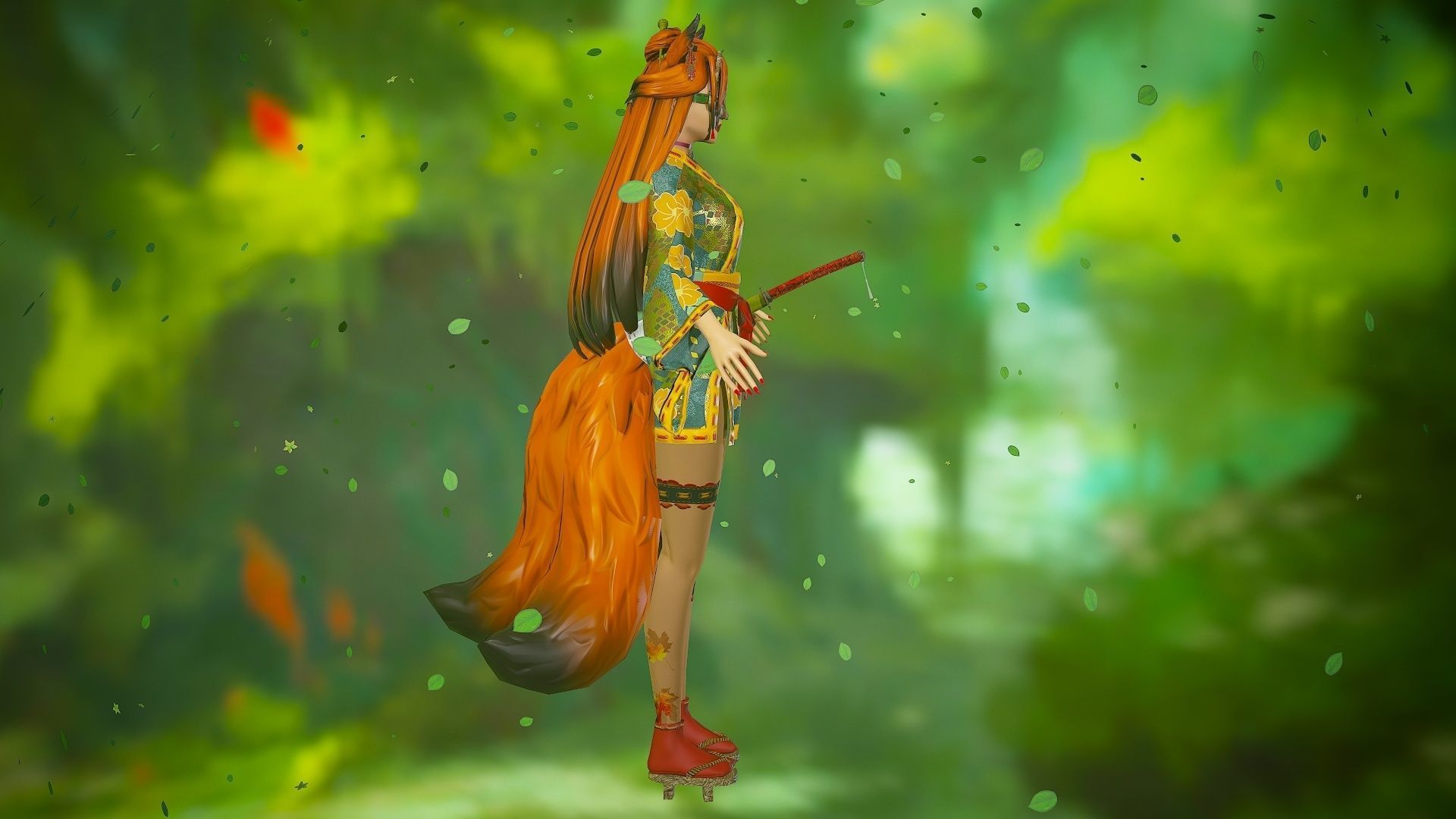 Forest Kitsune - Game Ready Character Low-poly 3D model_4