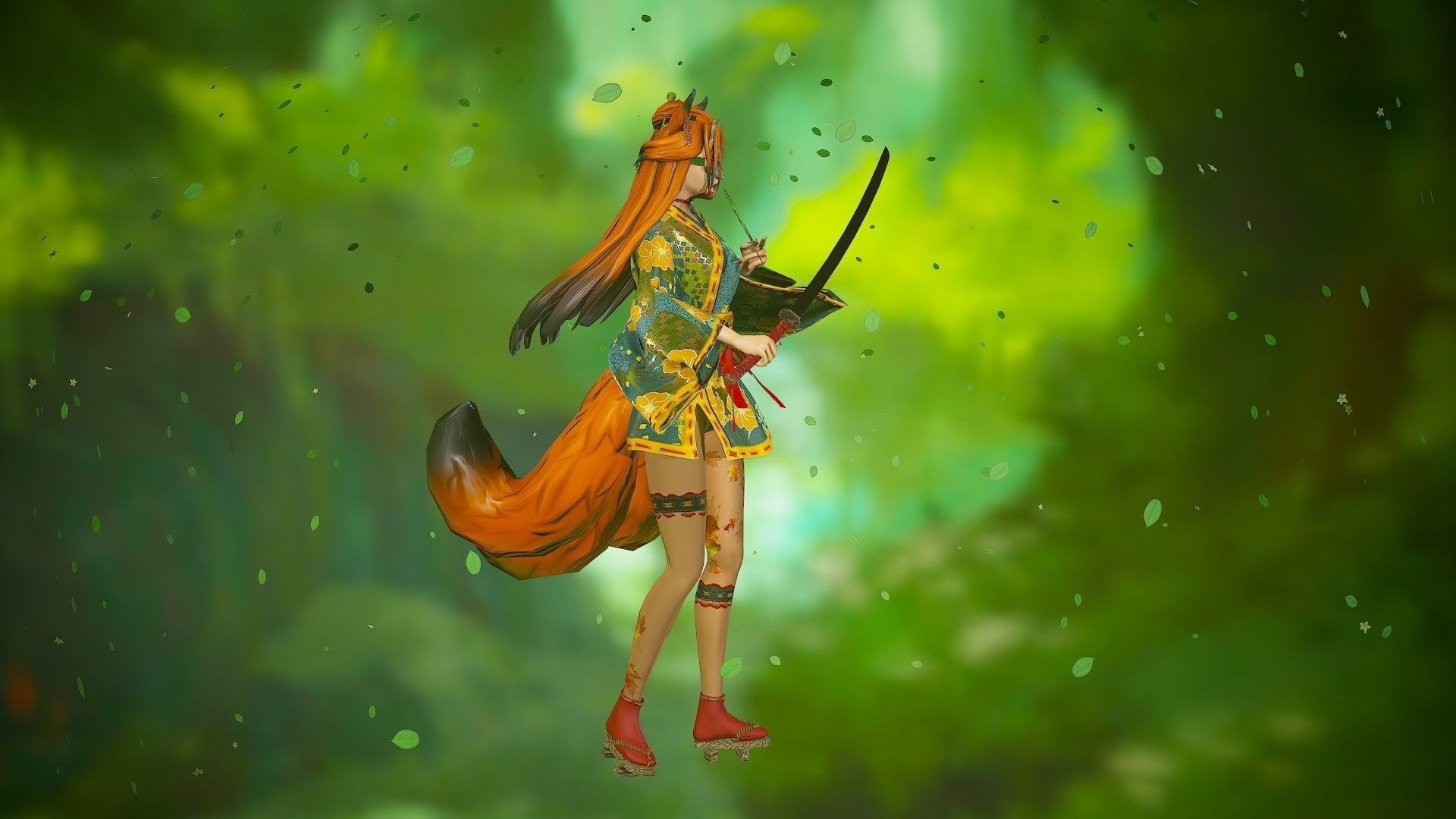 Forest Kitsune - Game Ready Character Low-poly 3D model_21