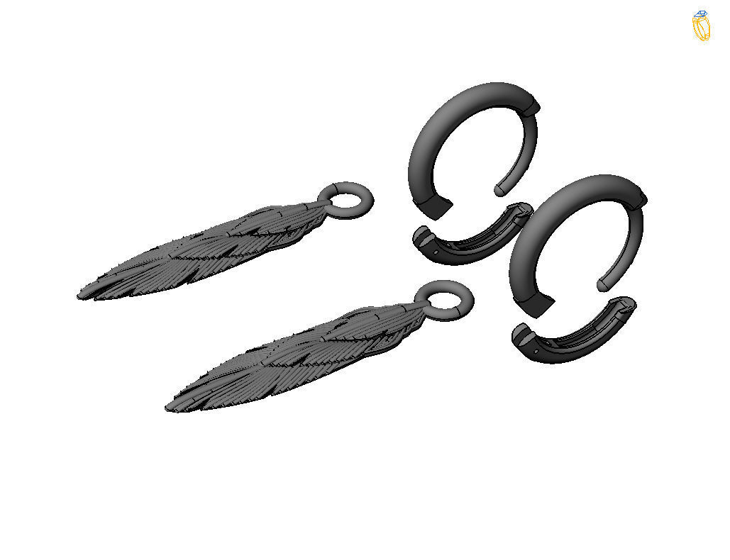 Feather earrings 3D print model_31