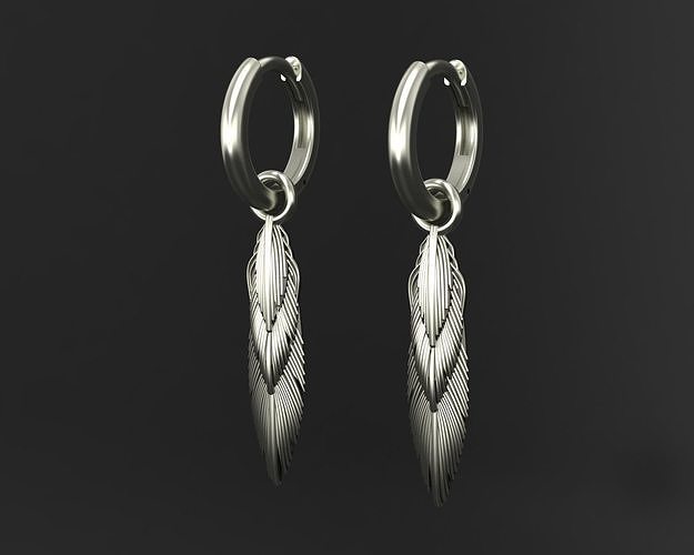 Feather earrings 3D print model