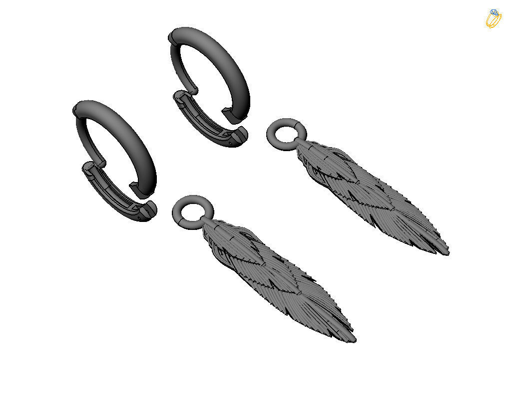 Feather earrings 3D print model_35