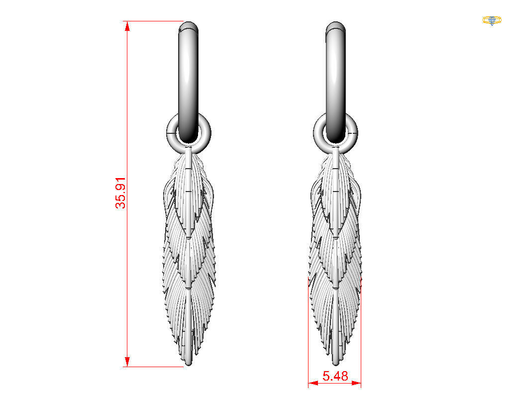 Feather earrings 3D print model_5