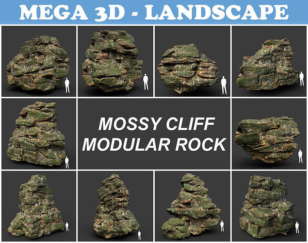 Low poly Mossy Jungle Cliff Modular 210417 Low-poly 3D model
