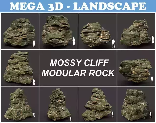 Low poly Mossy Jungle Cliff Modular 210417 Low-poly 3D model