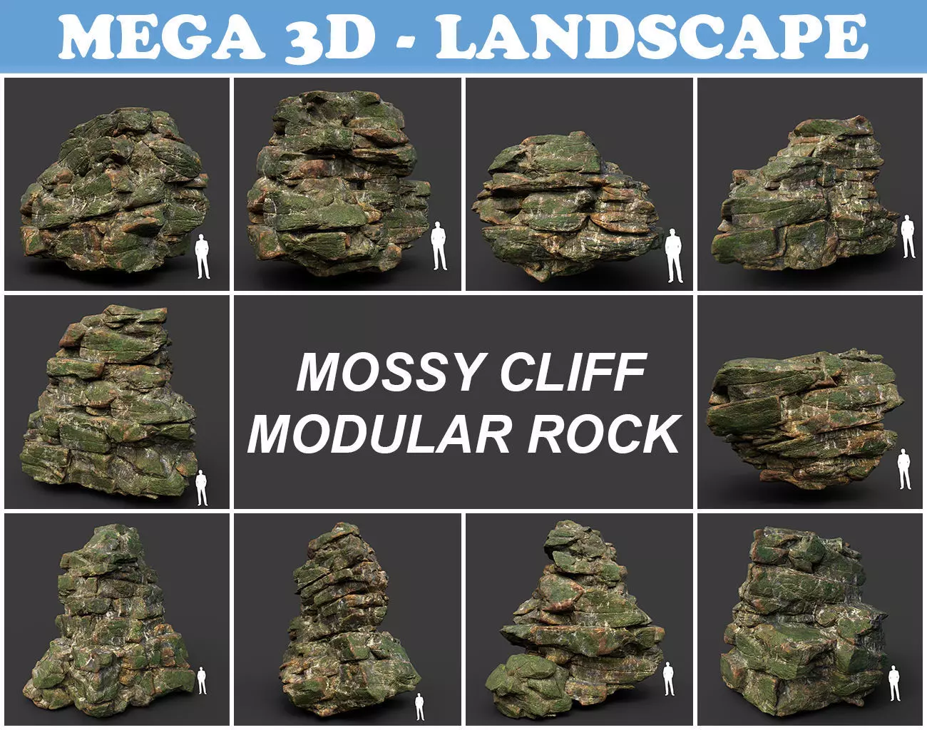 Low poly Mossy Jungle Cliff Modular 210417 Low-poly 3D model_0