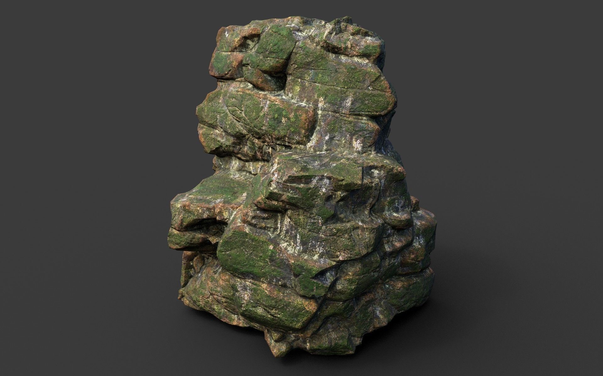 Low poly Mossy Jungle Cliff Modular 210417 Low-poly 3D model_7