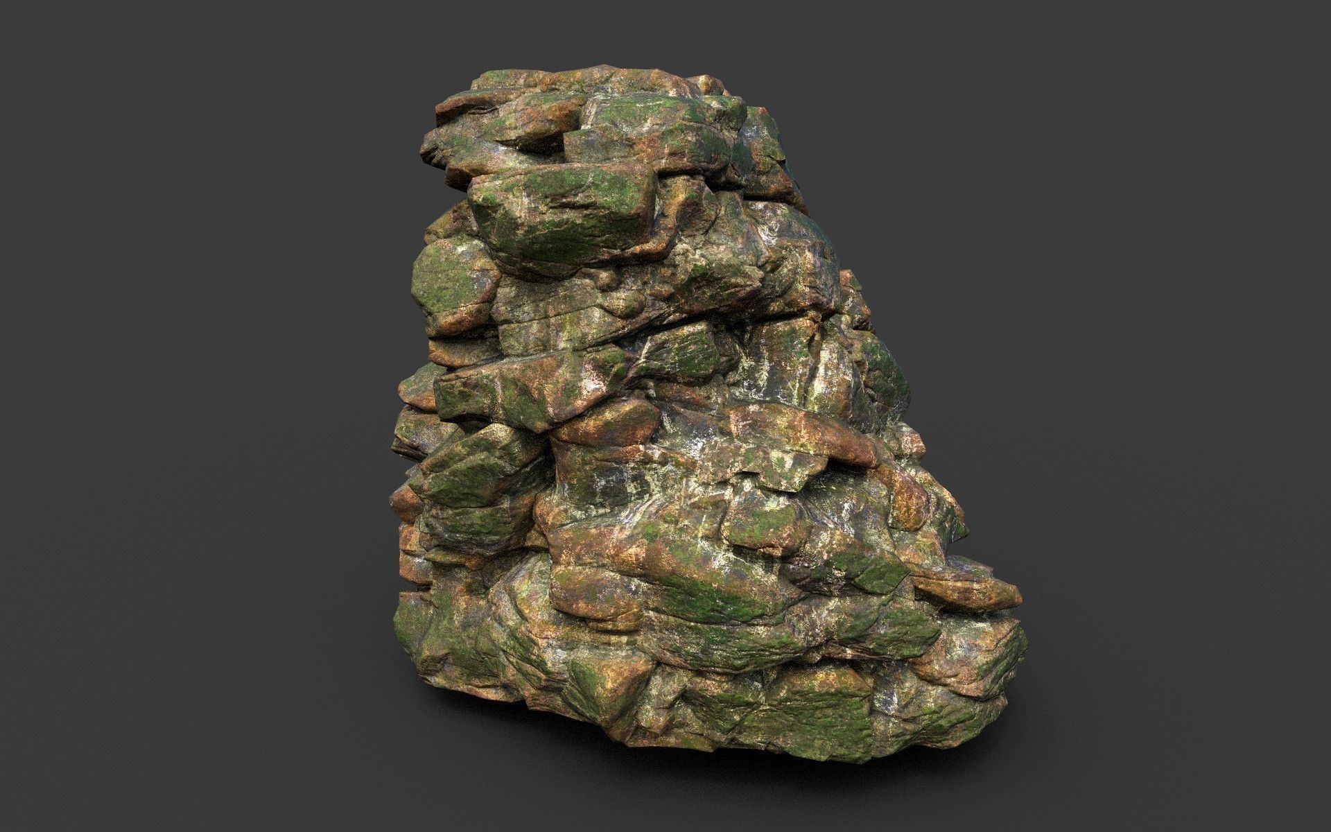 Low poly Mossy Jungle Cliff Modular 210417 Low-poly 3D model_18
