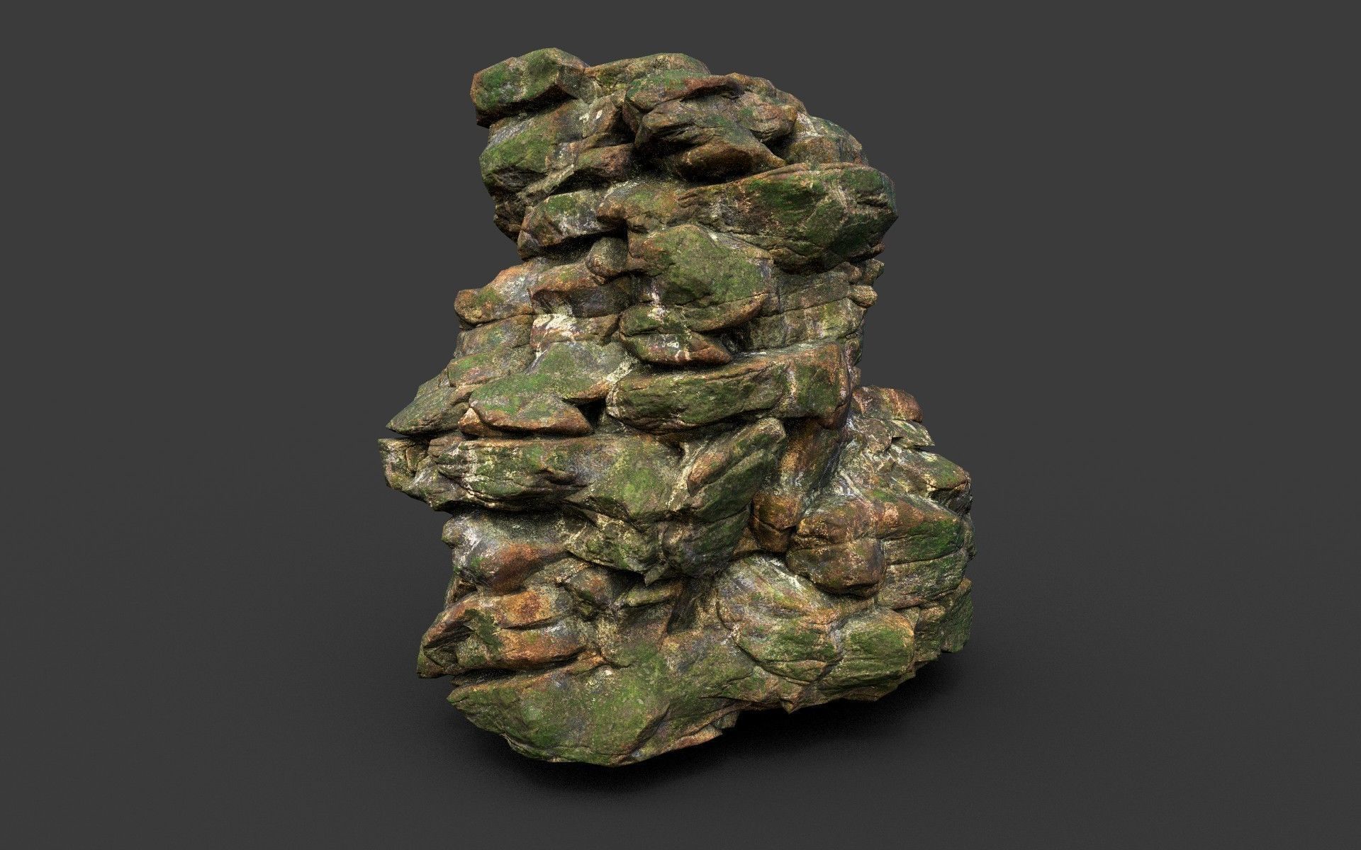 Low poly Mossy Jungle Cliff Modular 210417 Low-poly 3D model_19