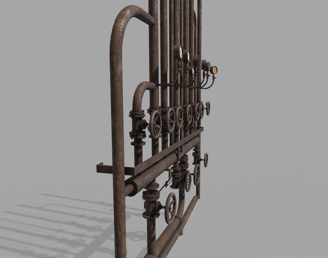 Rusty Wall Pipes And Valves  3D model_5