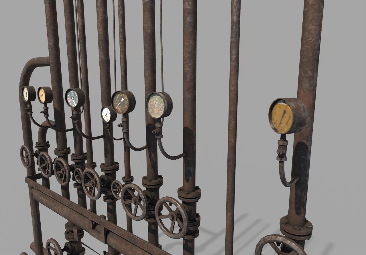 Rusty Wall Pipes And Valves  3D model_4