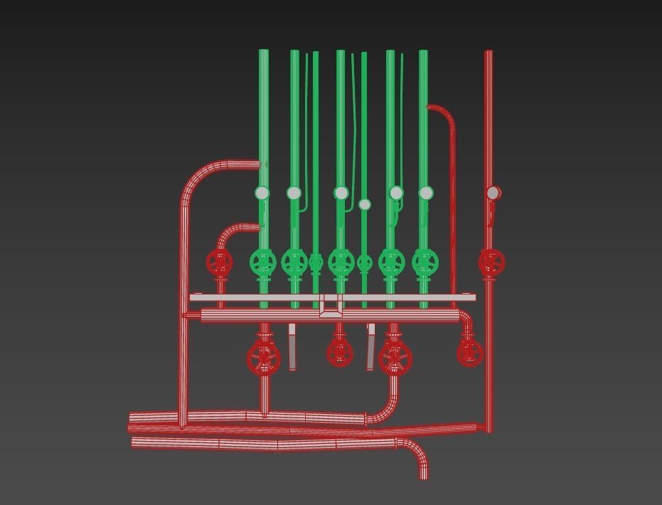Rusty Wall Pipes And Valves  3D model_6