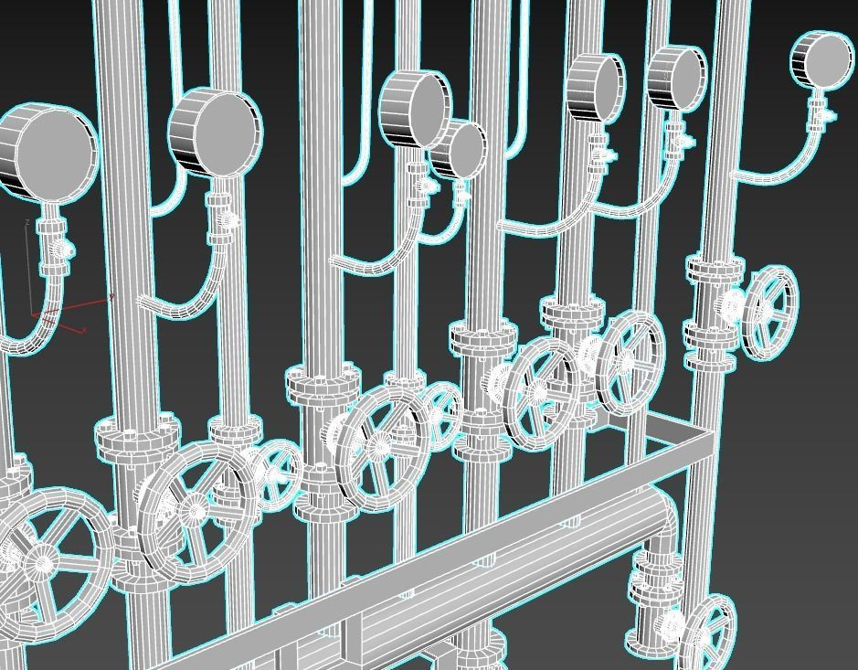 Rusty Wall Pipes And Valves  3D model_7