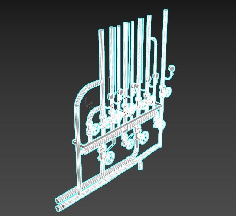 Rusty Wall Pipes And Valves  3D model_8