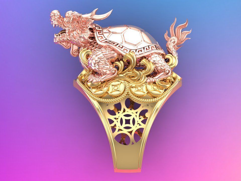 Dragon Turtle Ring  - Mens Rings - N920228 3D print model_11
