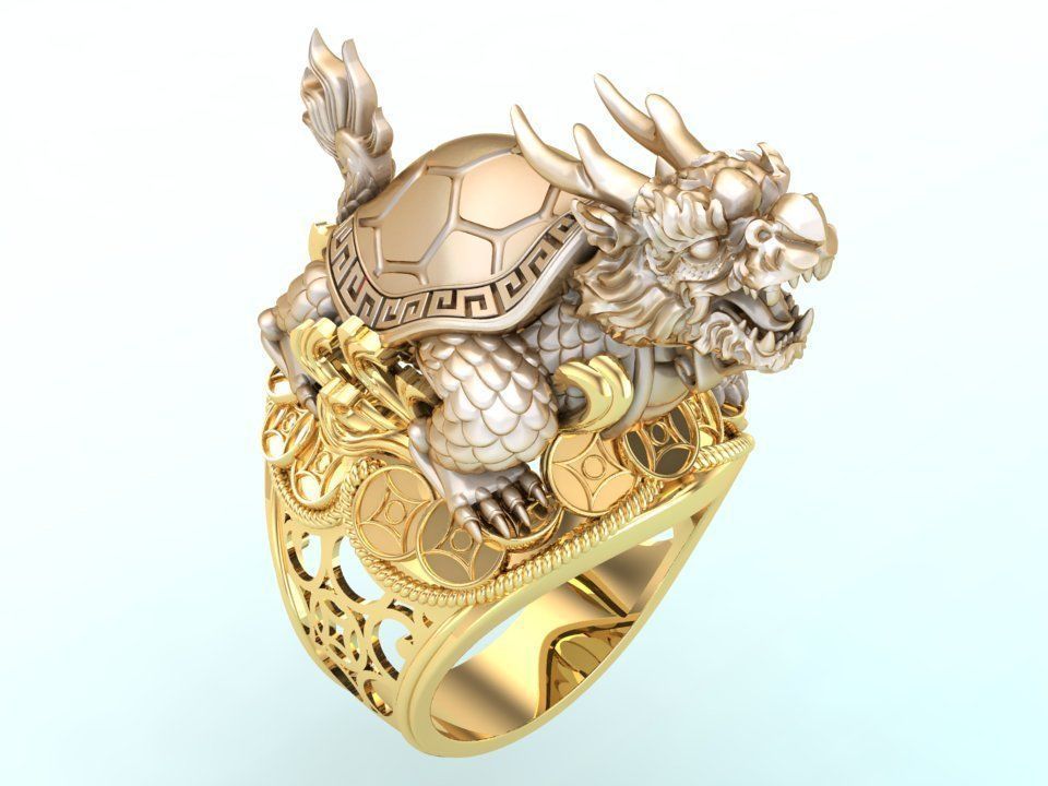 Dragon Turtle Ring  - Mens Rings - N920228 3D print model_4
