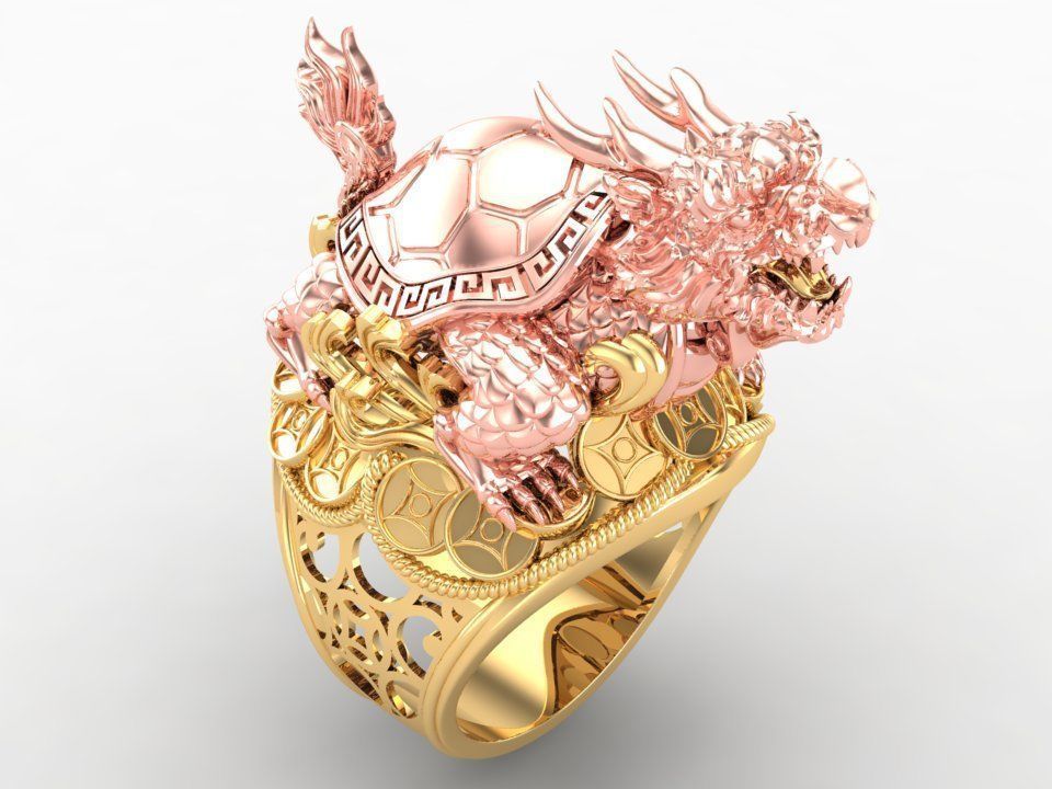 Dragon Turtle Ring  - Mens Rings - N920228 3D print model_9