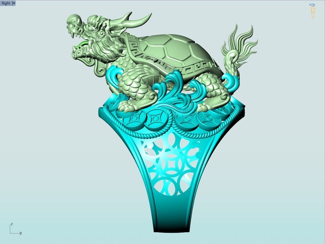 Dragon Turtle Ring  - Mens Rings - N920228 3D print model_16