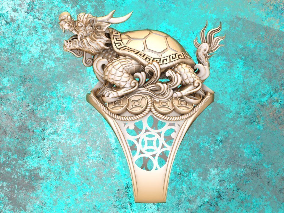 Dragon Turtle Ring  - Mens Rings - N920228 3D print model_1